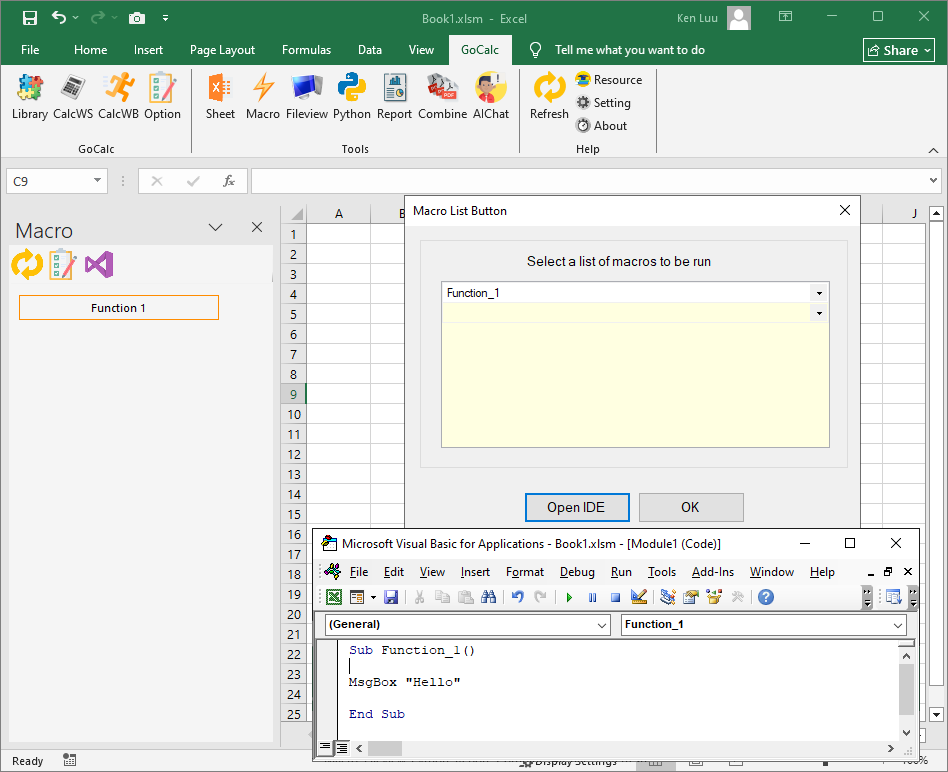 GoCalc Addin macro panel